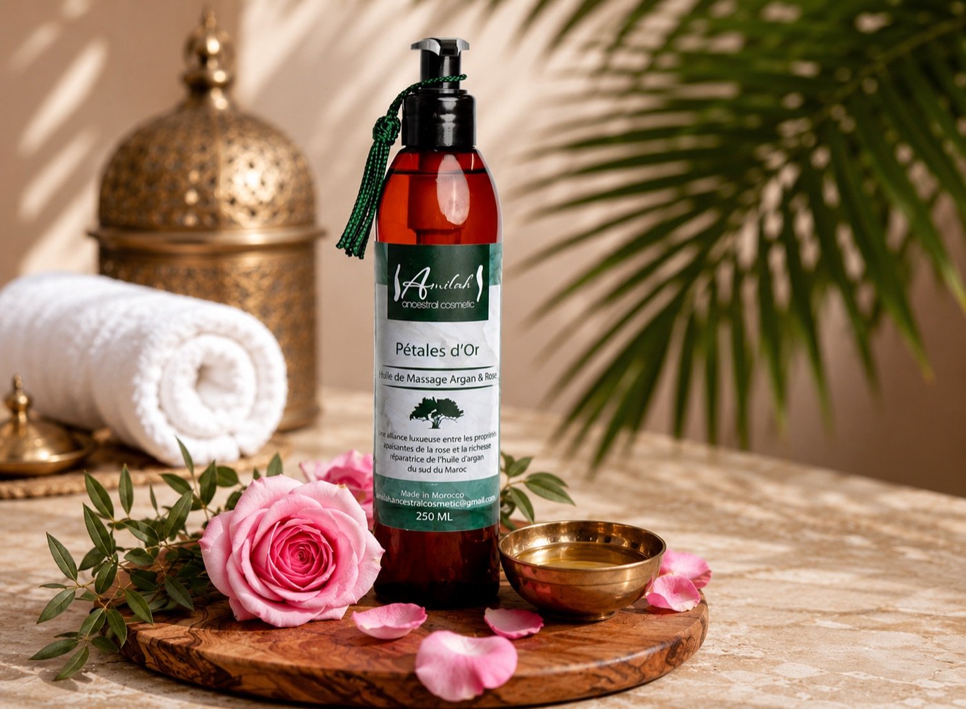 Pétales d'Or — Huile de Massage Argan & Rose